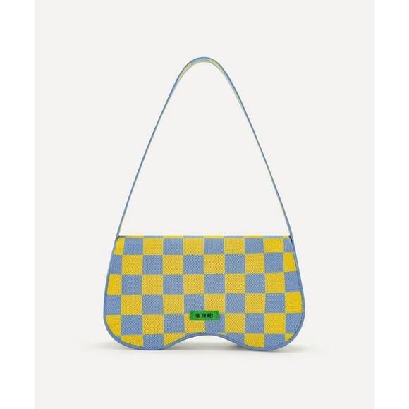 JW PEI Becci Recycled Shoulder Bag Blue Yellow Checkered Vegan Crossbody Purse - Picture 1 of 5